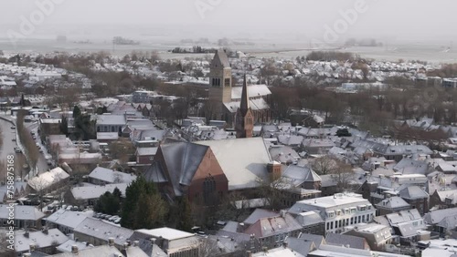 Aerial view of Bolsward during a winter morning, Friesland, Netherlands photo