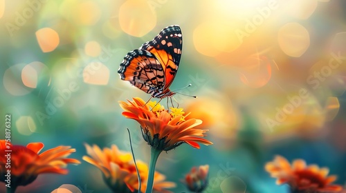 butterfly on flower on blurred floral background © Robert