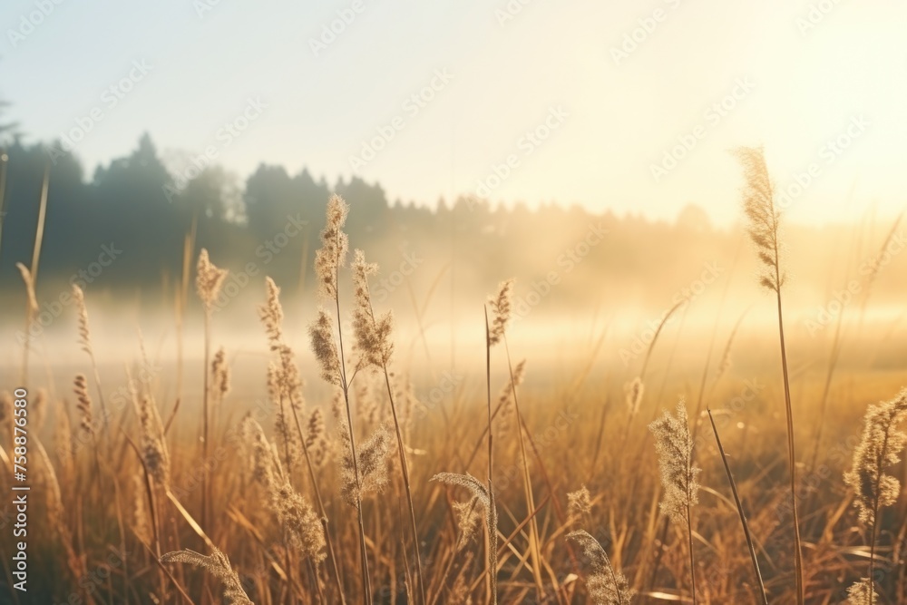 Misty field with tall grass, suitable for nature themes
