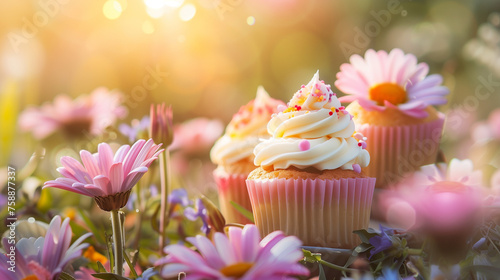 cupcake with pink flowers