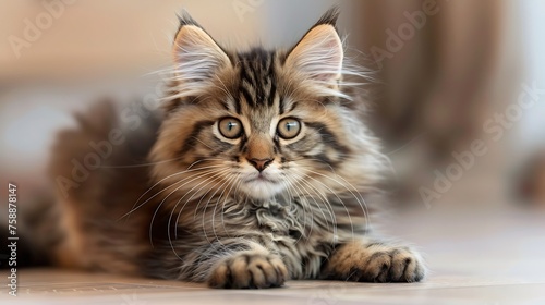 Cute kitten of Norwegian Forest Cat breed photo