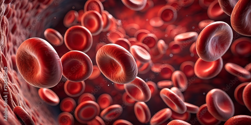 3d rendered illustration of a red blood cells stream flow 3d rendered illustration of a red blood cells stream flow