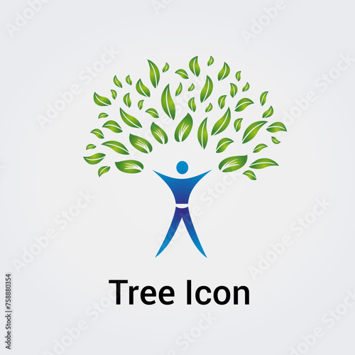 Arbre et Silhouette Icône Nature Feuillage, Feuilles et Environnement Design Bleu Vert Couleurs pour Logo Vert Business Ecologie Recyclage Jardinage Psychologie Santé Mentale