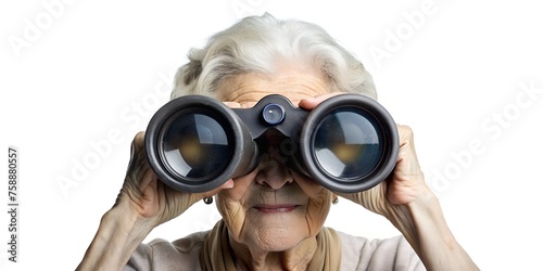 person with binoculars searching something