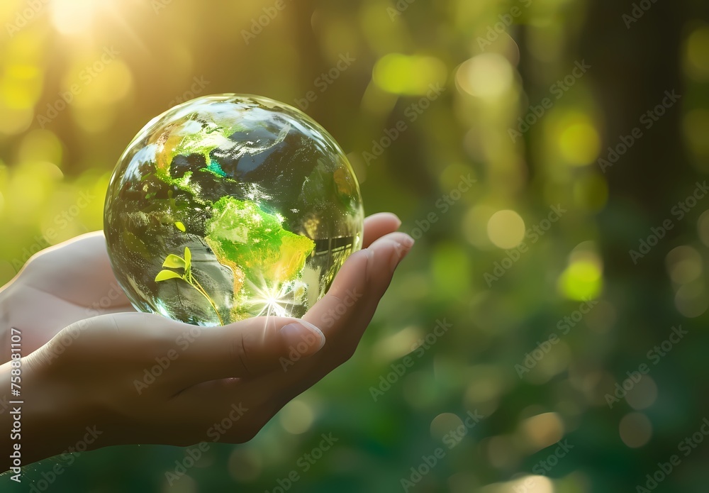 a hand holding earth globe glass, Earth Day