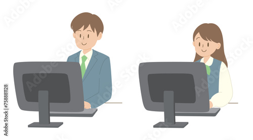 パソコンに向かう男女のビジネスパーソン