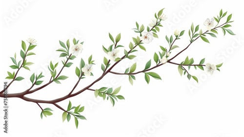 Flower stem, delicate blossomed herb, meadow plant twig, wildflower. Botanical flat modern illustration isolated on white.