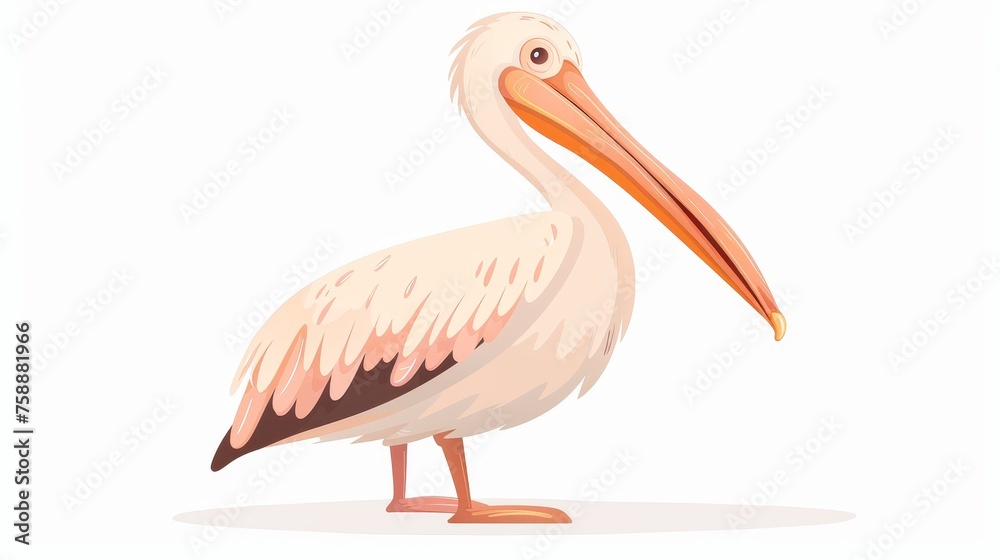 This cute pelican has a large beak and is an exotic tropical bird. A children's flat modern illustration with a style that is suitable for children. This cute pelican has a large beak and is an exotic tropical bird. A children's flat modern illustration with a style that is suitable for children.