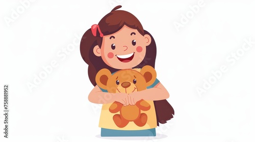 Children holding stuffed animals. Children playing with favorite stuffed animals. Cute happy kid holding plush animals. Flat modern illustration isolated on white.