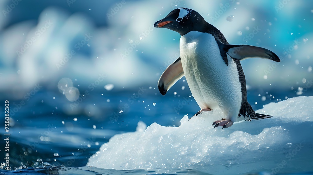 Fototapeta premium Penguin on an ice floe in the water