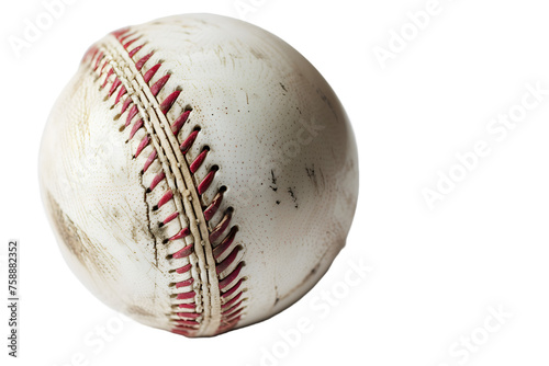 Close-up of a Worn Baseball  - Isolated on White Transparent Background