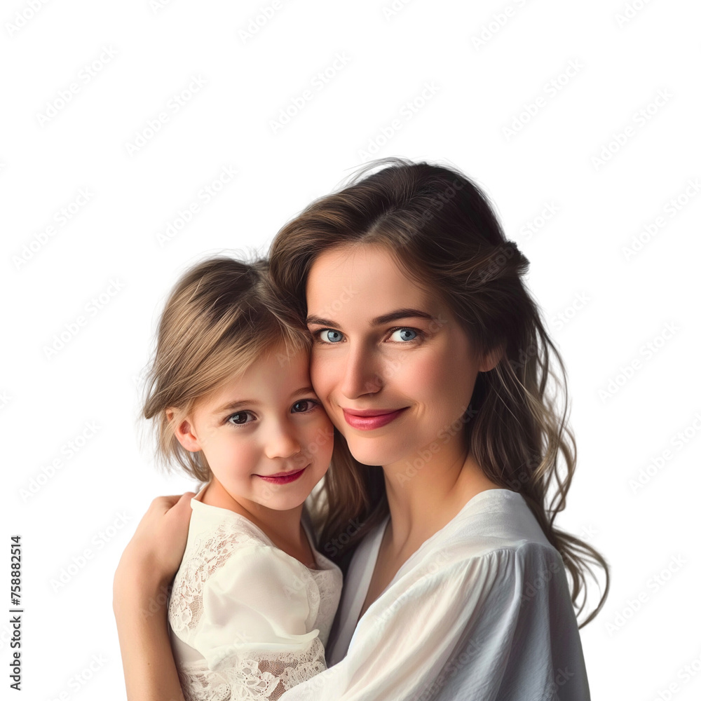 Happy mother and daughter smiling. Mother's Day love. transparent background