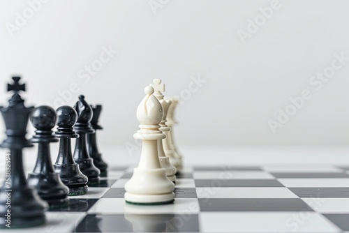 A minimalist chess set with a single move in progress on a smooth