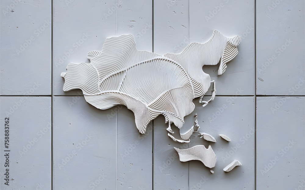 Continent of Asia in a solid shade, with the landmass outlined in white. The background is a clean, canvas, highlighting the simplicity and elegance of the design - obrazy, fototapety, plakaty 