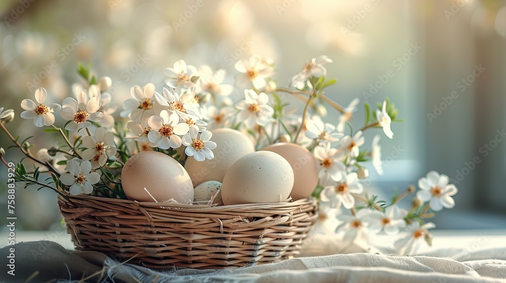 Easter background. Beautiful composition of colorful eggs and spring flowers on a delicate background. Spring holidays concept with copy space. Easter background. Beautiful composition of colorful eggs and spring flowers on a delicate background. Spring holidays concept with copy space.