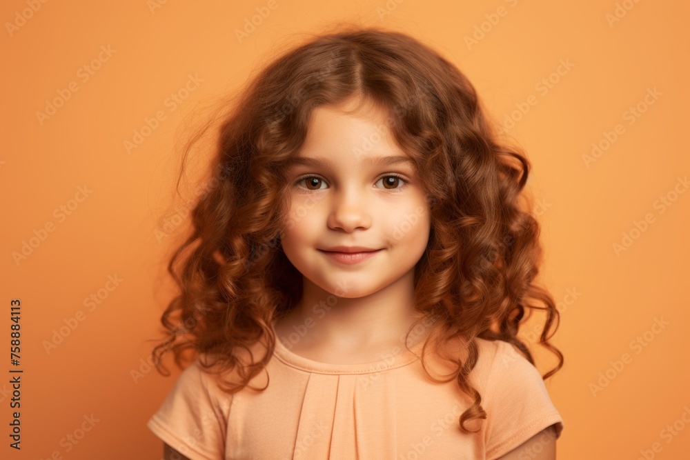 Portrait of a cute little girl with curly hair on orange background Portrait of a cute little girl with curly hair on orange background