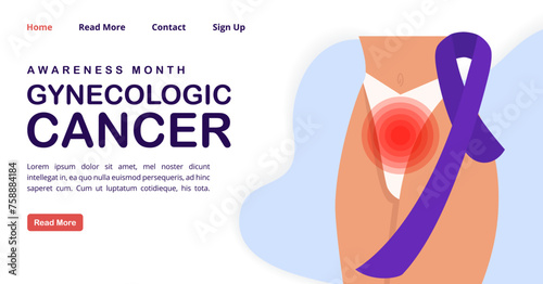 Gynecologic cancer awareness month woman banner. Gynecological disease. Adnexal tumor landing page.