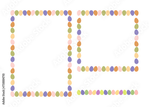 Easter eggs border frames with space for text. Banners with decorated eggs on white background