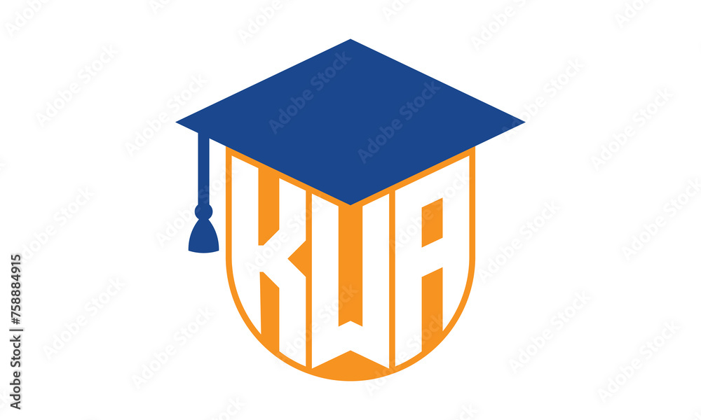 KWA initial letter academic logo design vector template. school college logo, university logo, graduation cap logo, institute logo, educational logo, library logo, teaching logo, book shop, varsity - obrazy, fototapety, plakaty 