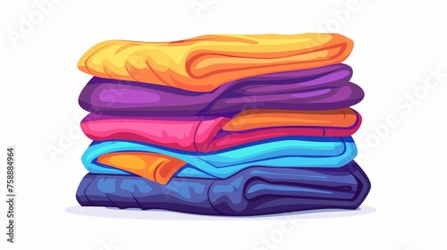 Flat graphic modern illustration of folded clothes stack. Fresh garments stored neatly in a pile. Clothing, t-shirts, textiles, fabric, towels, wipers stored neatly.
