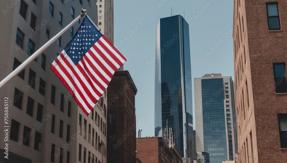 Fototapeta premium American flag in cityscape