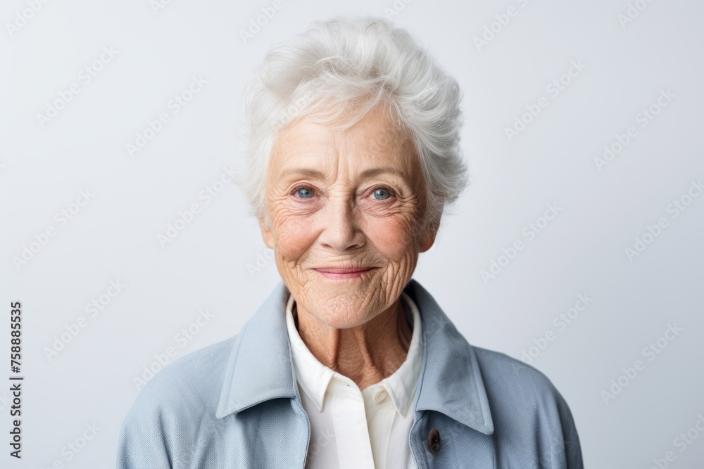 Portrait of happy senior woman looking at camera against grey background. Portrait of happy senior woman looking at camera against grey background.