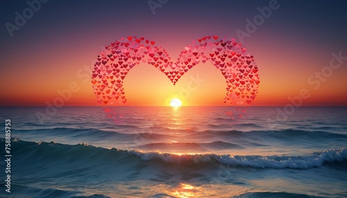 Heart sunset wallpaper, ocean design photo