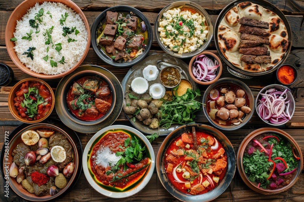 Traditional turkish dishes, top view