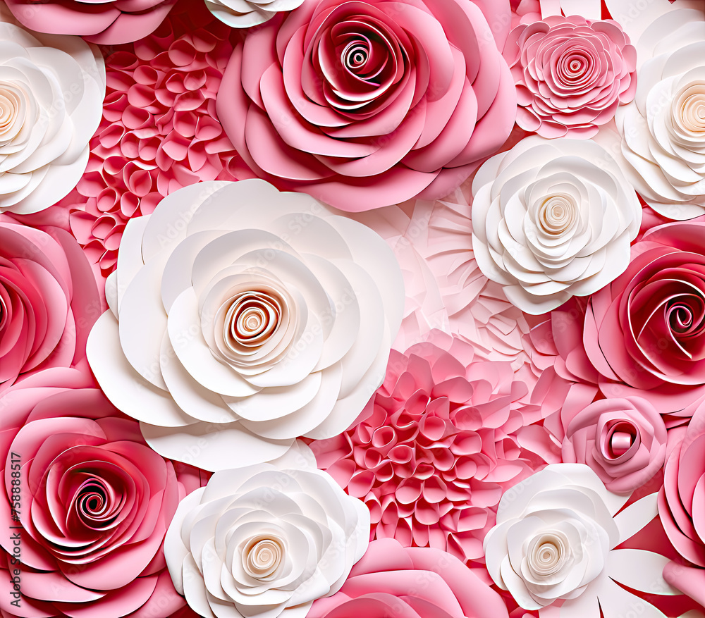 3D White Pink Rose Flowers Pattern Background for Home Decor 3D White Pink Rose Flowers Pattern Background for Home Decor