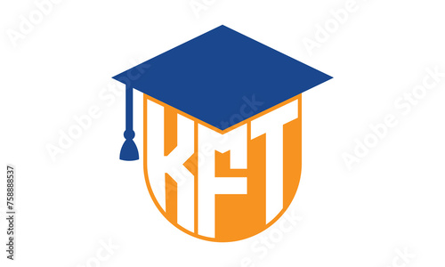 KFT initial letter academic logo design vector template. school college logo, university logo, graduation cap logo, institute logo, educational logo, library logo, teaching logo, book shop, varsity photo