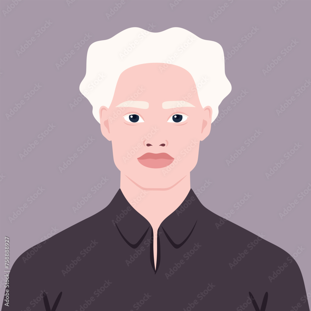 Beautiful Albino man portrait. Avatar of a young African male with albinism. Genetic rare appearance. Vector illustration Beautiful Albino man portrait. Avatar of a young African male with albinism. Genetic rare appearance. Vector illustration