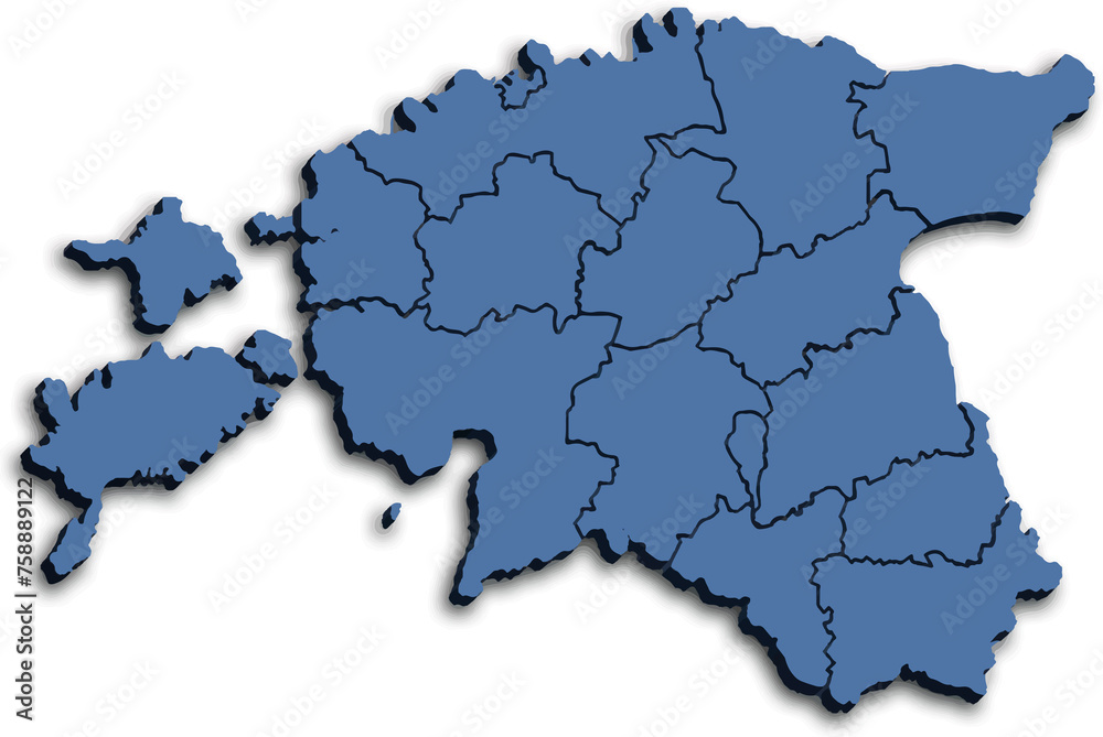 ESTONIA MAP WITH DEPARTMENTS 3D ISOMETRIC MAP BLUE COLOR ESTONIA MAP WITH DEPARTMENTS 3D ISOMETRIC MAP BLUE COLOR