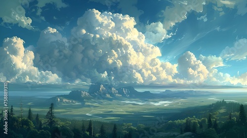 Majestic Cumulus Cloud Formation Over Landscape, nature, cloudscape, atmospheric, weather © asura