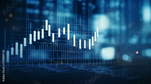 Market chart of business stock graph or investment financial data profit on Dark Blue Background. financial chart and candlestick graph