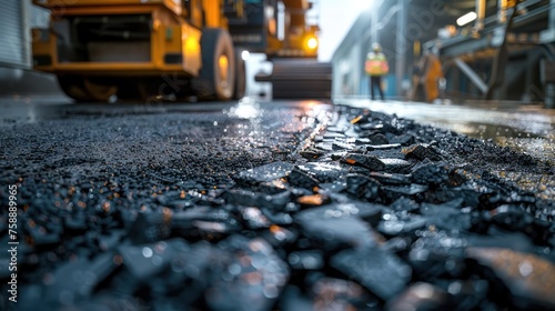 Firm Foundation Layer of Asphalt Pavement Exhibiting Coarse Aggregate and Industrial Detail photo