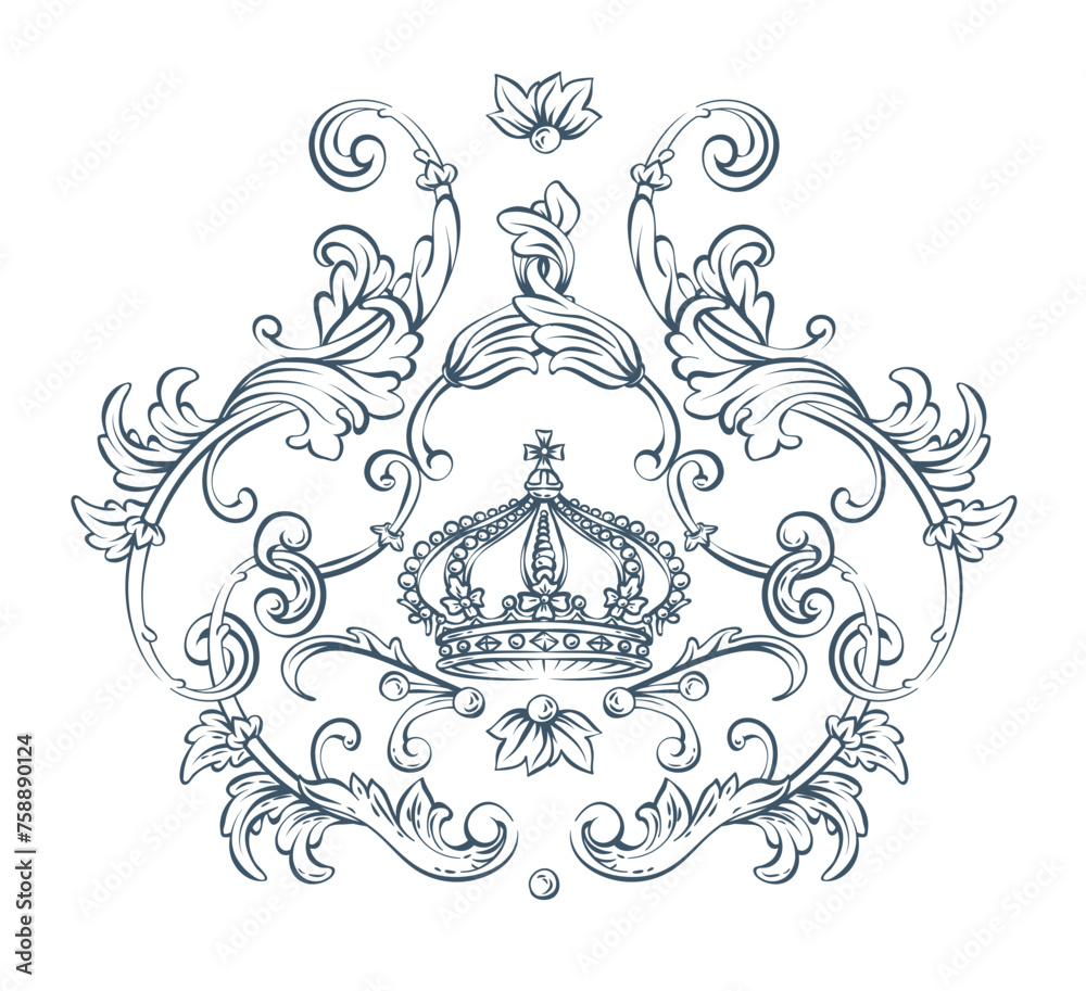 Luxury decorative vector element with crown, baroque monogram, renaissance emblem, luxury label