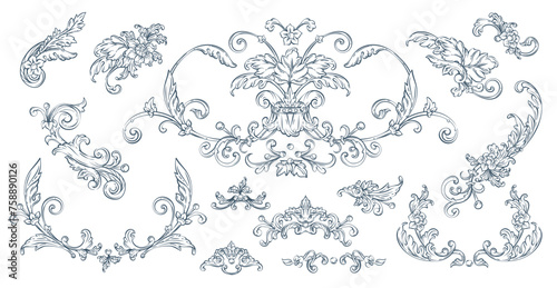 Luxury decorative vector elements set, rococo and baroque style