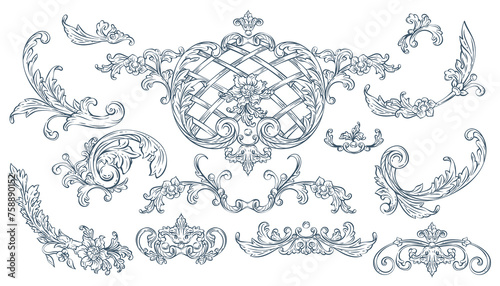 Luxury decorative vector elements set, rococo and baroque style (ID: 758890152)