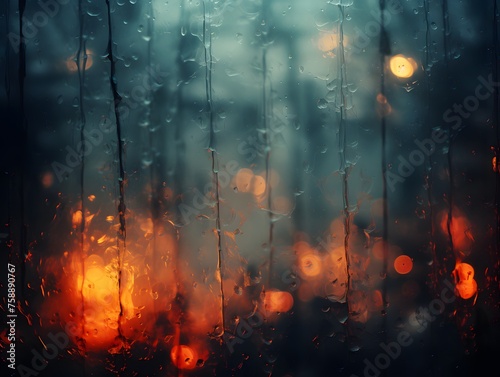Raindrops on glass in a dark world photo