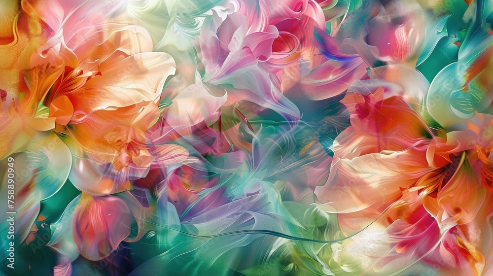 Obraz premium Abstrakcyjne tło, tapeta o rozmazanych tęczowych kwiatach.