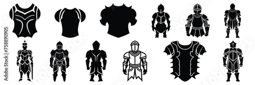 Armor knight silhouettes set, large pack of vector silhouette design, isolated white background