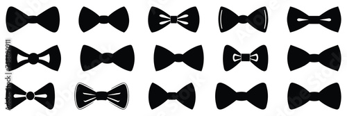 Bow tie silhouettes set, large pack of vector silhouette design, isolated white background