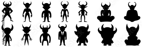 Demon devil and hell silhouettes set, large pack of vector silhouette design, isolated white background