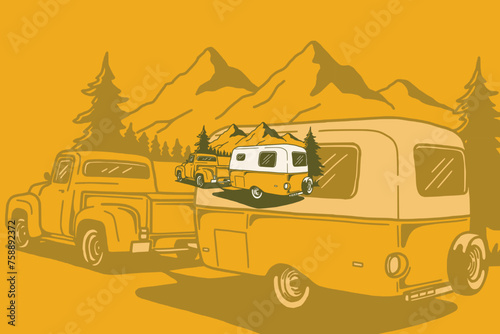 The Camper Van logo conveys an image of adventure and freedom on the road. With a classic and iconic design, this logo creates the impression of comfort and ease in exploring the world.