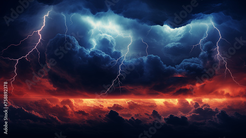 Majestic Thunderstorm with Red Glow and Blue Highlights