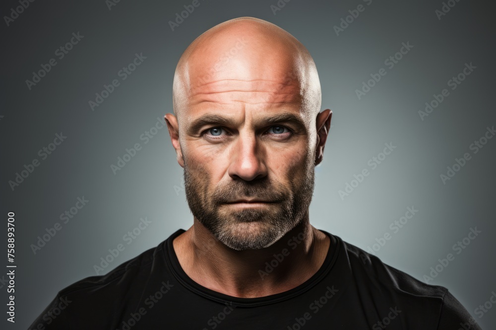 Portrait of a bald man with a beard on a gray background Portrait of a bald man with a beard on a gray background