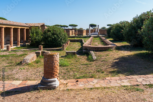 Ruins of roman palace  in ancient Ostia archaeological park in Italy