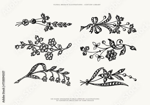 6 Floral Wreath / Jewelry Broach Designs