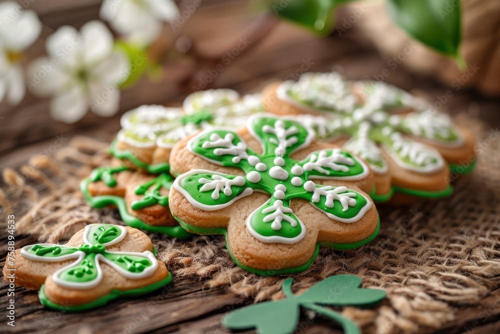 St Patrick's Day themed cookies with shamrock designs