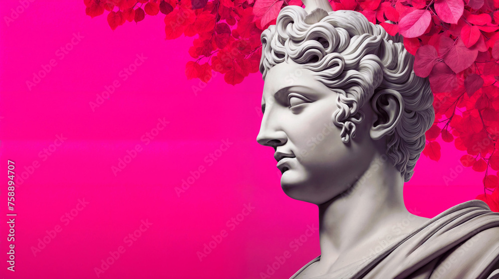 A statue depicting a man standing in a dignified pose. The man's facial expression is stoic, and the flowers give the sculpture a whimsical touch A statue depicting a man standing in a dignified pose. The man's facial expression is stoic, and the flowers give the sculpture a whimsical touch